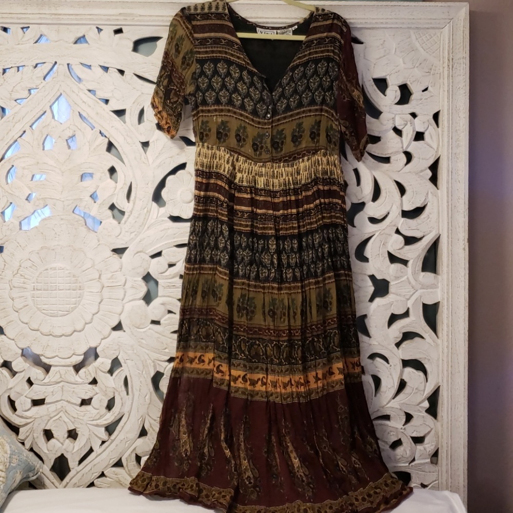 RARE VINTAGE HIPPIE  print maxi dress STUNNING